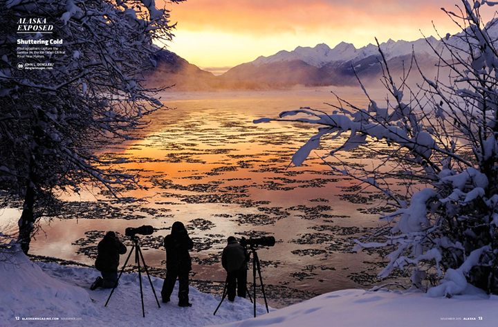 Photographers on the Chilkat River at sunrise